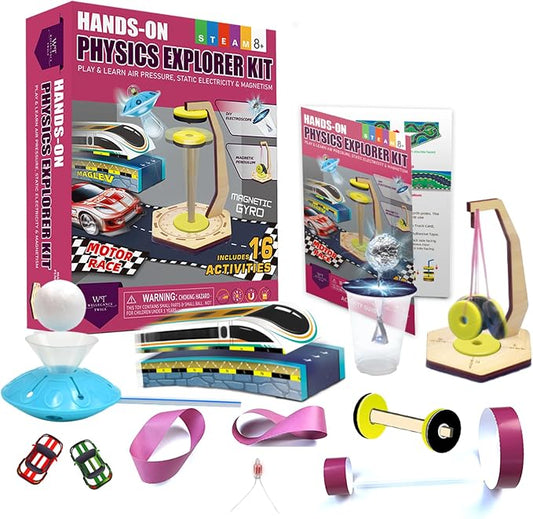 Physics Science Kit for Kids Ages 8-12 | STEM Educational Gift with 16 Experiments | Static Electricity, Magnetism & Air Pressure | DIY Science Set for Boys & Girls Birthday Christmas