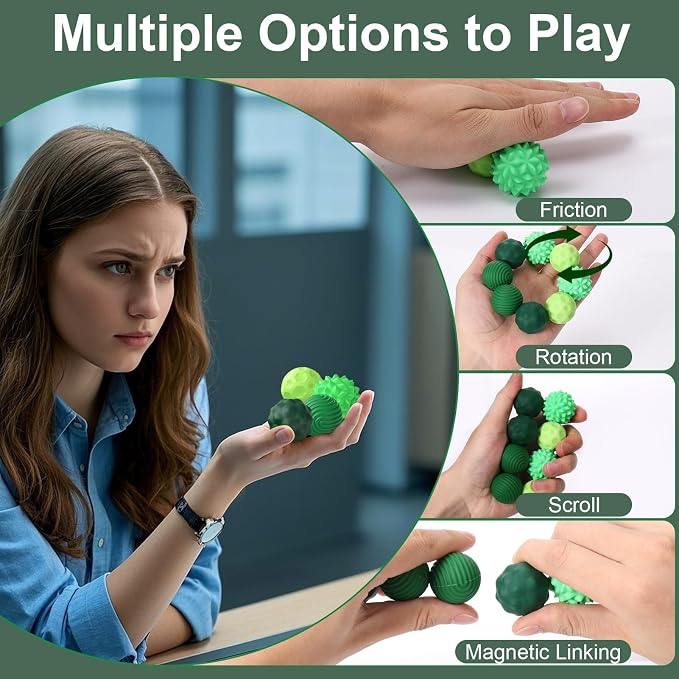 BUSOHA Silicone Magnetic Fidget Balls - 4 Pack Fidget Toys for Adult | Four Unique Textures Sensory Support,Quiet and Silent Stress Relief,Lightweight,Office,Travel,Autism,Anxiety,ADHD