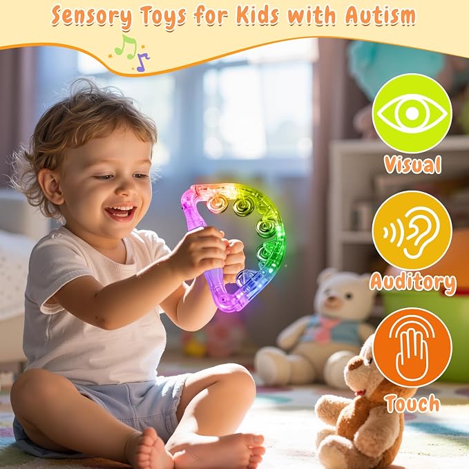 Aywewii LED Tambourines 2pcs, Light Up Musical Instrument for Kids & Adults | 3 Flashing Modes (Fast, Slow & Alternating), Autism Sensory Products Special Needs Toys, Birthdy Gift, 4 Colors Random