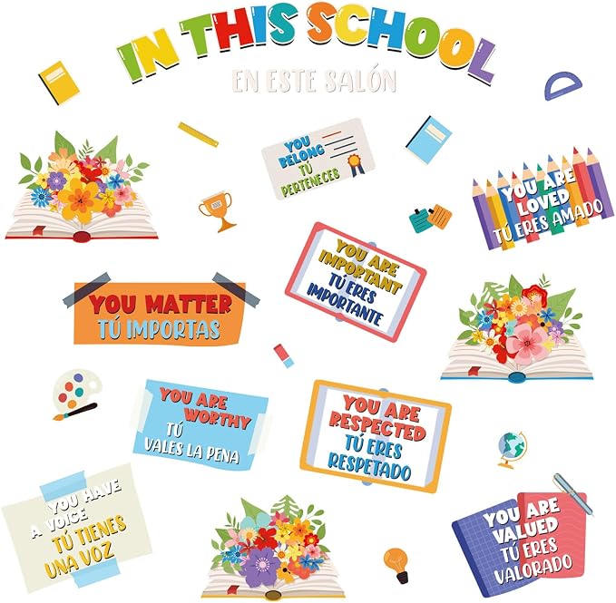 LHIUEM Positive Self-Affirmations Wall Sticker in This School Wall Decal | Inspirational Quote Window Clings Colorful Mental Health Therapy Decoration Bulletin Board Vinyl Sticker for Classroom