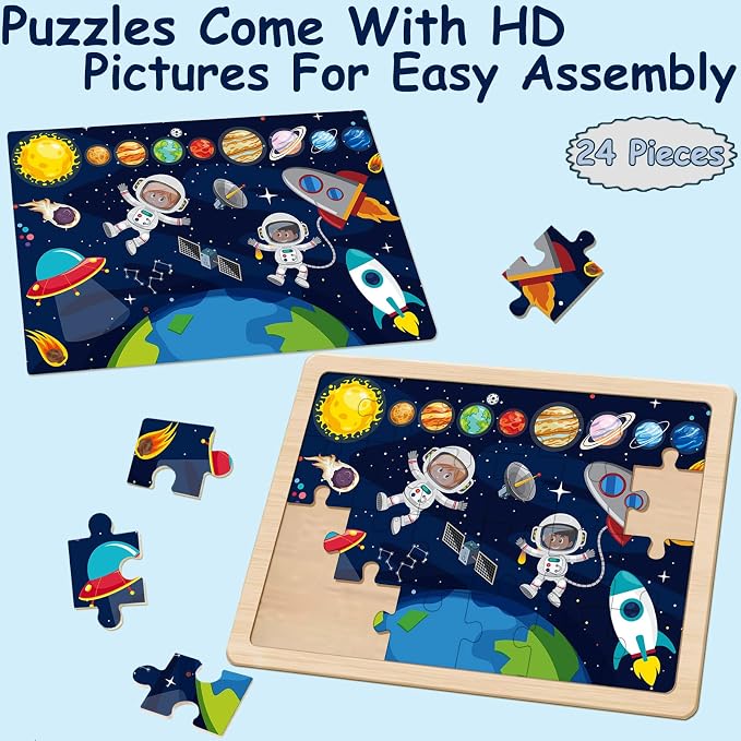 Wooden Puzzles Dinosaur Toys for Kids Ages 3-5, 4 Pack 24 Pieces | Wooden Jigsaw Puzzles Preschool Educational Learning Toys Gifts for 3 4 5 6 Year Old Boys and Girls