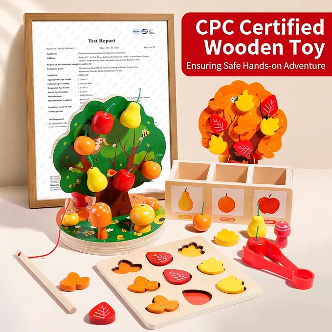 INIFEIDALA Montessori Toys for 3 4 5 6 Year Old - Fine Motor Skills Toy | Wooden Educational Toy for Toddlers,Magnetic Apple Picking Tree & Shape Sorter Puzzle,Hand-Eye Coordination-Color Recognition