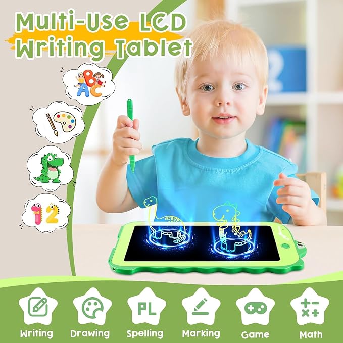 Teriph LCD Writing Tablet for Kids, Colorful Toddlers Toys Drawing Board, Educational Kid Toys, Doodle Pad Dinosaur Toy for 3 4 5 6 7 8 Year Old Boys Girls Birthday Party Xmas,8.5inch & Green
