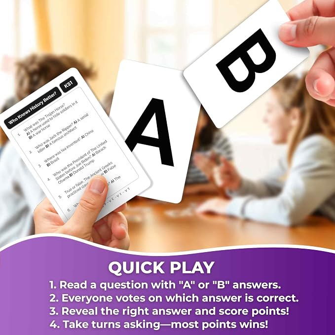 Quokka Card Games for Kids 8-12 - Board Family Games for Kids and Adults | History Trivia Cards for Family Game Night - Who Knows History Better 500+ Questions - Fun Card Game for Families and Teens