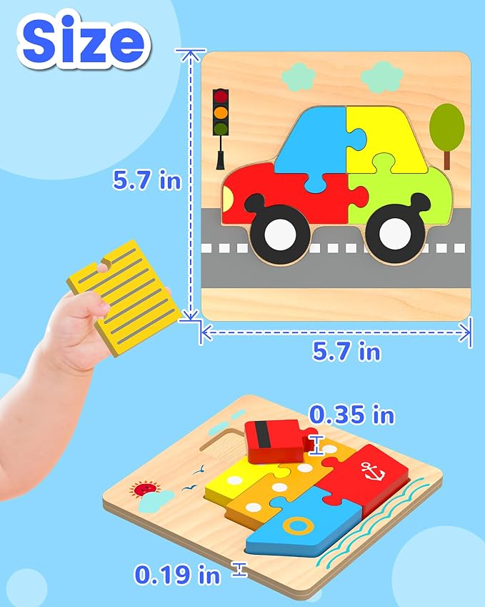 Benresive Wooden Toddler Puzzles, Toddler Toys, 1 2 Year Old Boy Girl Gift | 6 Pack Vehicle Montessori Toys for 1 2 Year Old, Preschool Educational Learning Toy, Great Birthday Gifts for Boys Girls