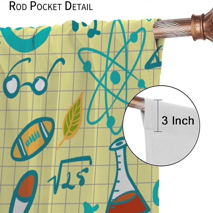 Science Physics Curtains, Abstract Math Chemistry Curtain Scientist Graffiti Print Window Treatments for Kids Teens Bedroom Living Room Set 2 Panels,42x45 Inches, Style-1
