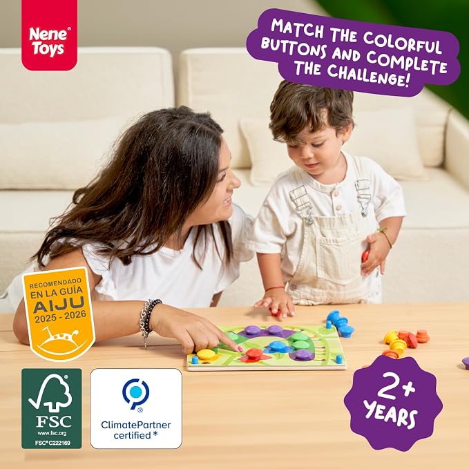Nene Toys Wooden Color Matching Puzzle for Toddlers 2+ Years – Montessori Pegboard Button Game with Wooden Nails & Cards – Educational Toy for 2 3 Year Old Boys Girls – Fine Motor Skill Learning