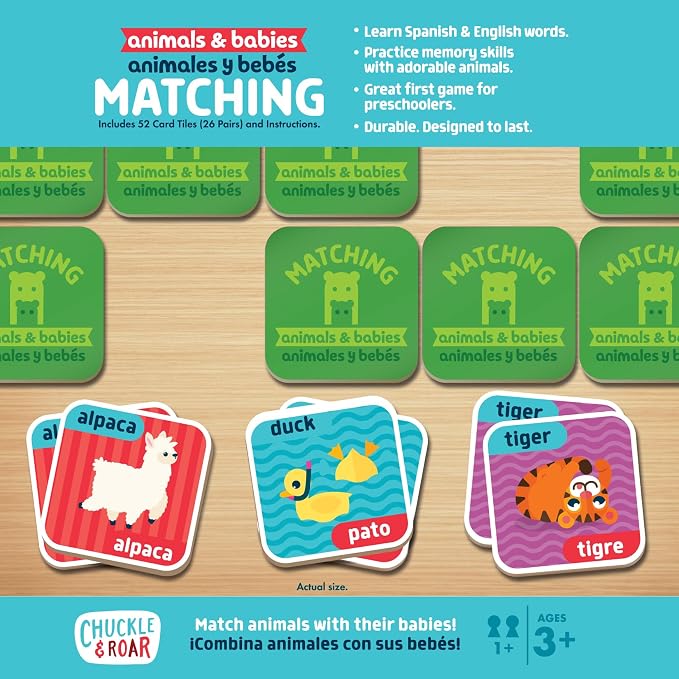 Chuckle & Roar Animals & Babies Memory Matching Game, 52 Tiles, Ages 3+ | Animal Parent-And-Baby Matches, Games for 3 Year Olds, For Road Trips & Flights, Travel Toys for Toddlers 3-5
