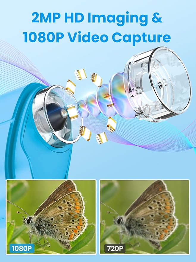 Microscope for Kids, 2.4 Inch Digital Microscope with 1000X Magnification, Handheld Camera Mini Pocket Magnifying Glass, Educational Birthday Gifts Toys for Ages 3+, Blue
