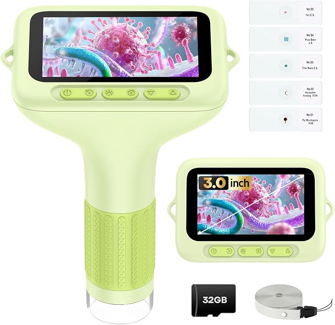 Kids Digital Microscope with 3-Inch Screen: STEM Toy Science Gift Ages 4-12 | 32GB Card, 1000X Zoom, Rechargeable, Photo/Video, Connect to PC, 8 LEDs, 6 Brightness Levels, One-Touch Capture