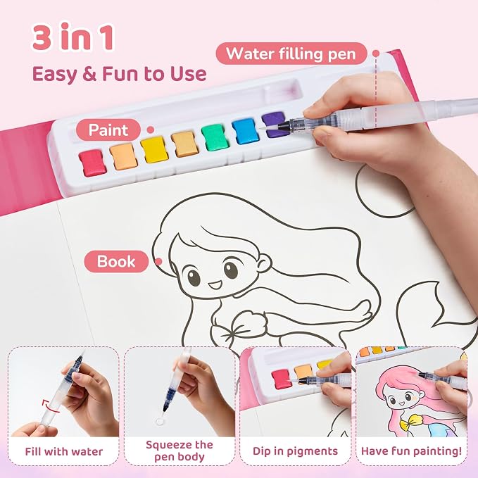 JoyCat Paint with Water Coloring Books for Toddlers (Magical Pony) | Watercolor Painting Set for Kids Ages 3-5 & 4-8, Arts & Crafts Drawing Activity Travel Toy, Birthday Gifts for Boys & Girls