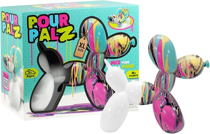 DIY Paint Pouring Kit – 1 XL Balloon Dog, 4 Acrylic Pour Paints, Mixing Cups & Tools, Create Unique Marbled Art, Fun Hands-On Craft Kit for Kids & Adults, Candy Ripple, Ages 5+