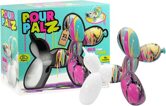 DIY Paint Pouring Kit – 1 XL Balloon Dog, 4 Acrylic Pour Paints, Mixing Cups & Tools, Create Unique Marbled Art, Fun Hands-On Craft Kit for Kids & Adults, Candy Ripple, Ages 5+