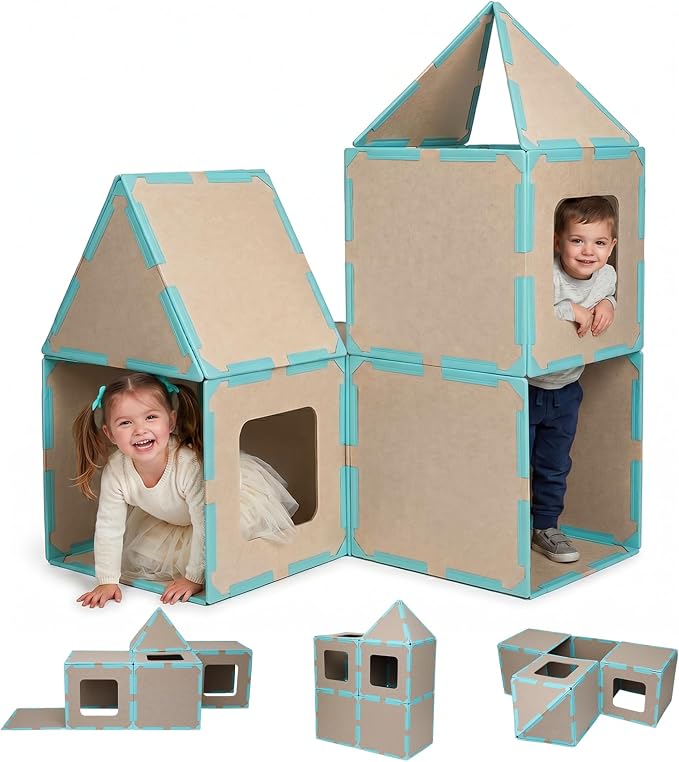 Magnetic Fort Building Kit, 20-Piece Giant Magnetic Tiles Fort for Kids STEM Creativity, Strong Magnets & Safe Magnetic Fort Building Panels for Building Castles, Boat & Tunnels, Ages 3+