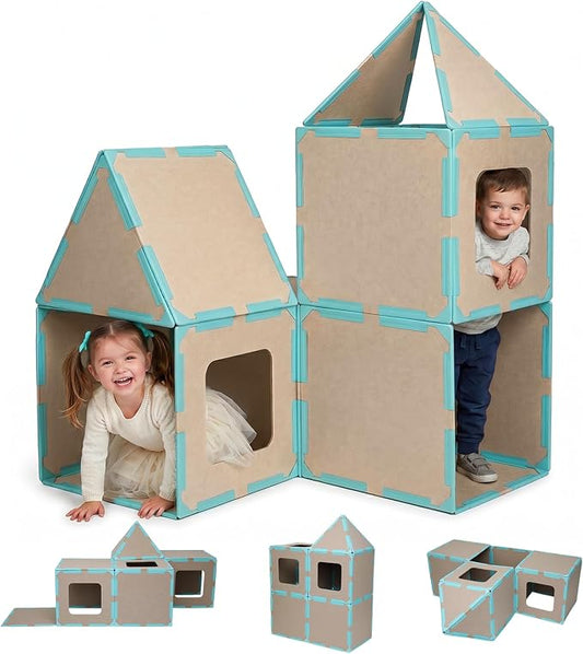 Magnetic Fort Building Kit, 20-Piece Giant Magnetic Tiles Fort for Kids STEM Creativity, Strong Magnets & Safe Magnetic Fort Building Panels for Building Castles, Boat & Tunnels, Ages 3+