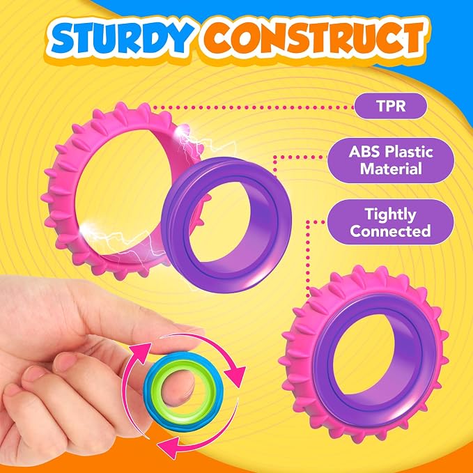 Fidget Toys Sensory Rings for Kids: 48 Pack Goodie Bags Stuffers for Kids - Quiet Stress Toys for Autism Calming - Fun Fidgets for Classroom Prizes Stocking Stuffers