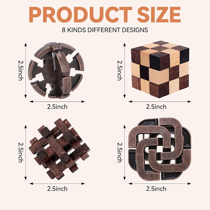 Mytothfy Brain Teaser Puzzles for Adults Teens Kids, 3D Puzzle Game Toys | 8 Pcs Wooden & Metal Unlock Interlocking Puzzle for Adults Teens, IQ Education Smart Toys, Train Family Games Party Favor