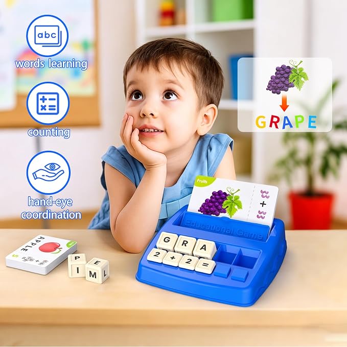 Educational Toys Learning Games for Kids 3-8, Matching Letter Spelling Early Math Game for Preschool& Kindergarten Kids Boys and Girls ，Christmas Birthday Gift for 4 5 6 7 Boys Girls（Navy Blue）