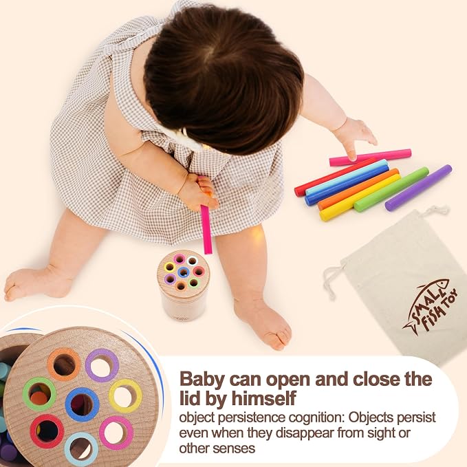 Montessori Toys for Toddlers 1-3 Wooden Fine Motor Learning Preschool Toys | Sensory Color Sorting Toy for 18 Month Old Babies, Solid Wood Educational Busy Board Travel Birthday Gift for Boys Girls