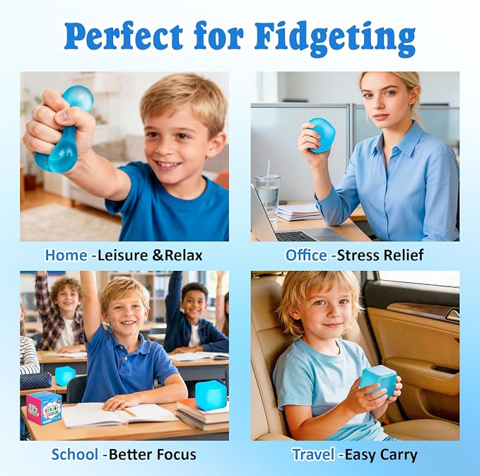 VISCOO 1 Pack Stress Cube, Slow Rising Cube Squishy for Stress Relief | Stress Balls for Adults Kids, Sensory Fidget Toy, Square Shape Squishy Balls for Classroom Prizes/ Party Favors (Blue)