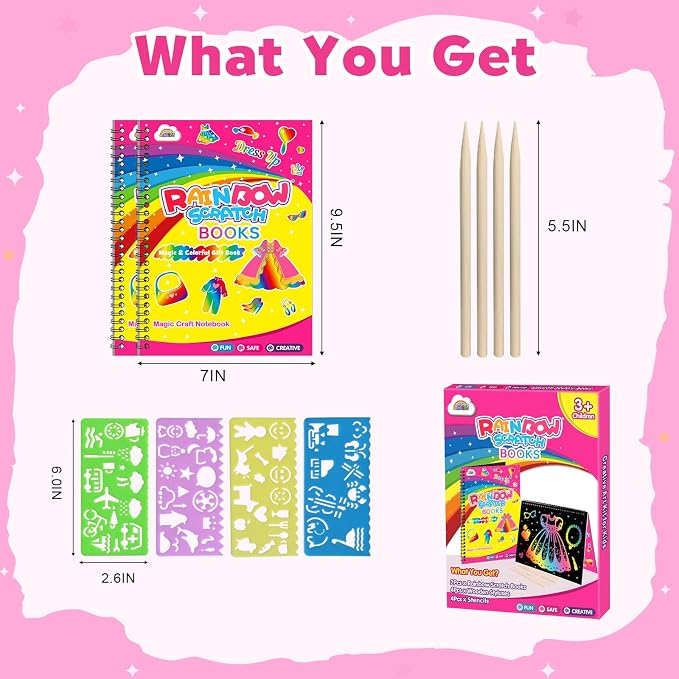 ZMLM Scratch Paper Art-Crafts Gift: 2 Pack Rainbow Notebooks Supplies Toys | Art Crafts for 3 4 5 6 7 8 9 10 11 12 Years Old Girls and Boys Kids Birthday Christmas Party Travel Games Activities