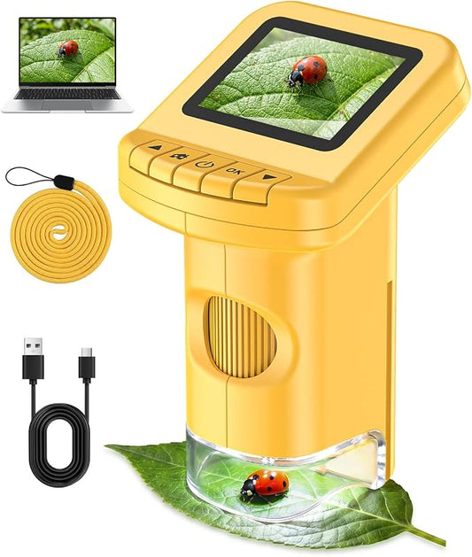 Handheld Portable Microscope for Kids, 120X-1200X for Ages 6-12 Boys Girls | 2.0'' IPS Screen, Photo & Video, 6 LED Lights, Rechargeable, STEM Toys, Christmas Birthday Gifts, for Outdoor Exploration