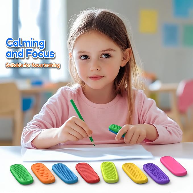 8 Pack Textured Silicone Worry Stones, Sensory Toys for Kids and Adults | Textured Silicone Worry Stones, Sensory Fidget Toys for Adults and Kids, Quiet Tactile Toys for Classroom and Office