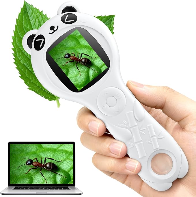 Microscope for Kids, Mini Pocket Handheld Kid Microscope for Toddlers, Educational Science Kit Toys, Christmas Birthday Gifts Toys for 3 4 5 6 7 8 9 10 Year Old - Panda