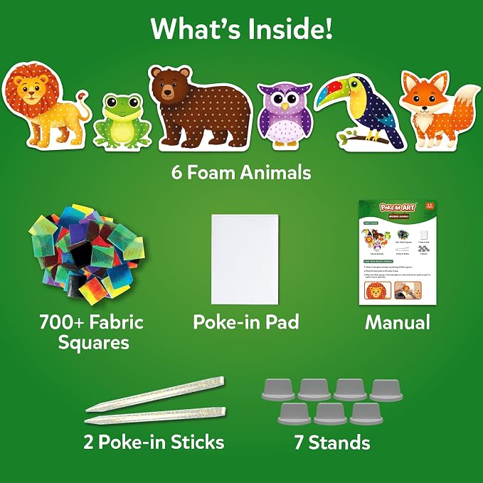 Skillmatics Poke-in Art – Animals, Wood Craft Kit, Gift for Boys & Girls | DIY Mess-Free Fun, Lion, Bear, Fox, Fine Motor Skills, Screen-Free, Travel Activity, Ages 4, 5, 6, 7, 8, 9