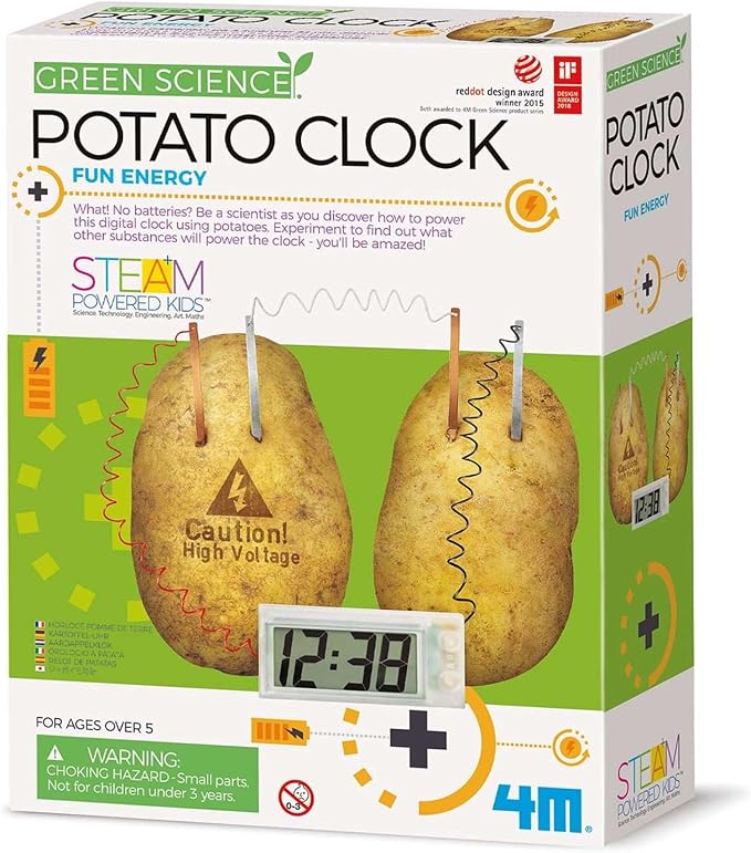 4M: Green Science: Potato Clock - DIY & Experience Battery-Free Renewable Energy, Power A Digital Clock, STEM Learning Craft Activity Kit, Kids Age 5+