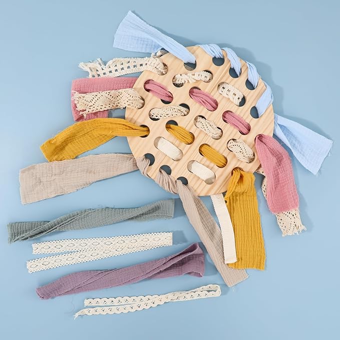 Eray Montessori Wooden Lacing Board for Toddlers 3+, Open-Ended Weaving Board with Play Silks, Threading & Lacing Toy, Fine Motor Skills, Loose Parts Play, Preschool Learning Gift