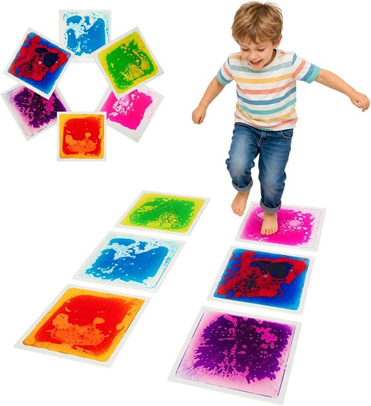 edusense Liquid Sensory Floor Tiles Non-Slip Autism Home&Classroom Play 3+ | Non-Slip Cushioned Motion Tiles for Autism Sensory Play, Daycare, Motor Skills, Visual Tracking, Ages 3+