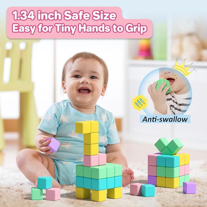 Magnetic Blocks for Toddlers, 1.34in Macaron Magnetic Building Cubes for Kids Ages 1-3, Stem Preschool Stack Construction Educational Toys for 3+ Years Old Boys Girls