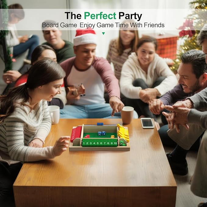 Shut The Box Game Wooden Math Dice Board Game 2-4 Players | Board Game for Family Nights, Classrooms, Bars, Parties & Travel, Ideal Birthday & Christmas Gift for Kids, Adults & Seniors