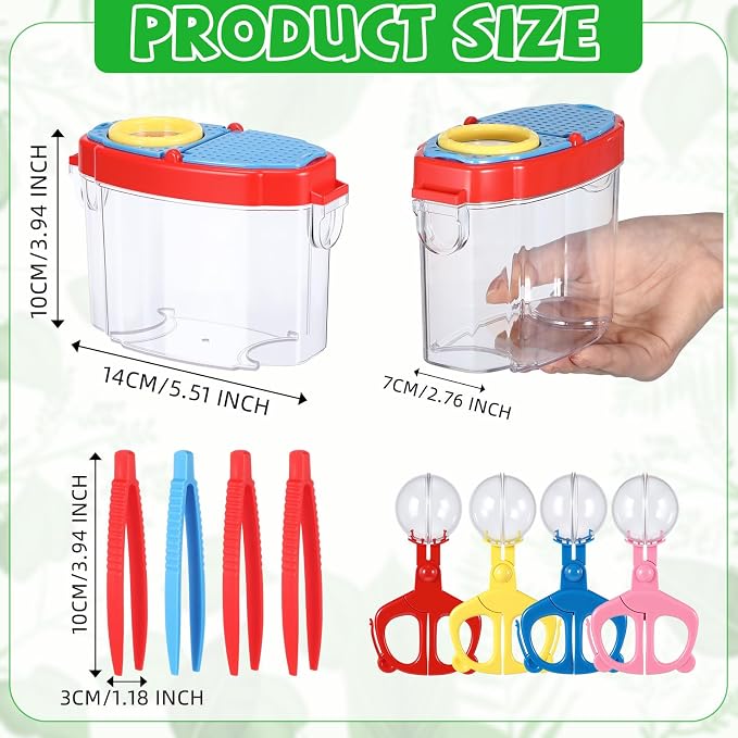 Halloscume 8 Set Bug Catcher for Kids Bug Viewer and Insects Tweezer for Students, Critter Catching Kit Magnifying Insect Cage Container Kit for Kids Outdoor Science Nature Exploration