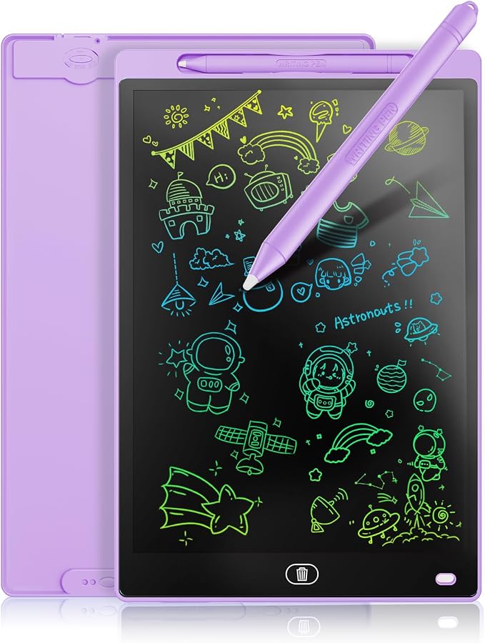 Genialba LCD Writing Board 10 Inches, Colourful Electronic Tablet, Portable Erasable Drawing Board, Graphic Tablet for Children's Games 3 4 5 6 7 Year Old Kid Boys Girls (Purple)