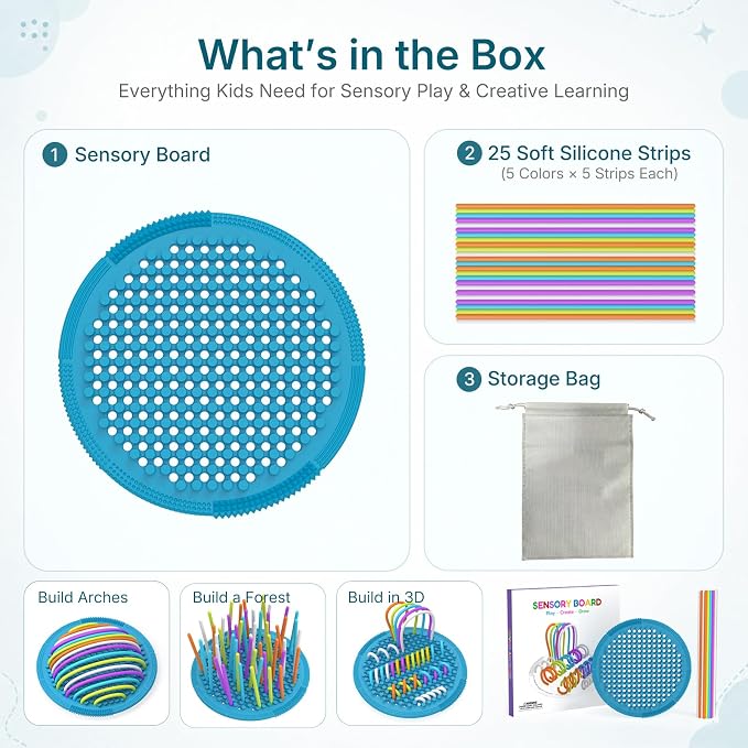 Silicone Sensory Activity Board for Toddlers Fine Motor Skills Fidget Toys | Kids calming noodles threading board eases anxiety ADHD autism portable classroom airplane office gift for adults all ages