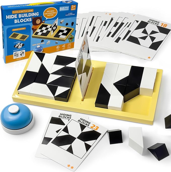 Puzzle Blocks for Kids,Education Puzzle Toy with Storage Tray,Brain Teaser with Challenges Cards 3D Logic & Spatial Thinking Tabletop Toy for Boys Girls