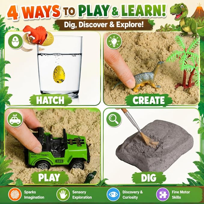 AGENTLAN Dinosaur Sensory Bin with Sensory Sand, Gifts for Boys Ages 3-8 | dinosaur dig sand box with dinosaurs, volcano, and tools, indoor and outdoor activity, toddler dinosaur toys