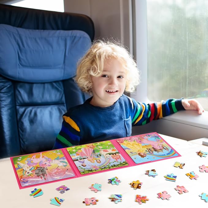 Magnetic Puzzles for Kids Ages 4-6, 36-Piece Preschooler Travel Toys Princess Puzzles Ages 3-5, Educational Learning Magnets, Ideal Road Trip Activities Toys for 3 4 5 6 Girls