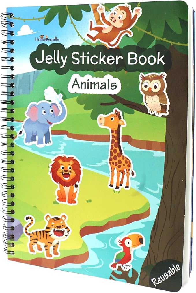 Reusable Sticker Book for Toddlers - Animals, 50 Washable Jelly Stickers | 8 Play Scenes, Animals Sticker Activity Book for Kids, Road Trip Travel Toys, Birthday Gift & Stocking Stuffer