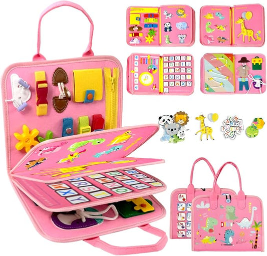 Toddler Busy Board Montessori Toys – Sensory Busy Book, Educational Learning Travel Toy for Airplane & Car, Keeps Toddlers Engaged, Birthday Gifts for Toddler Girls