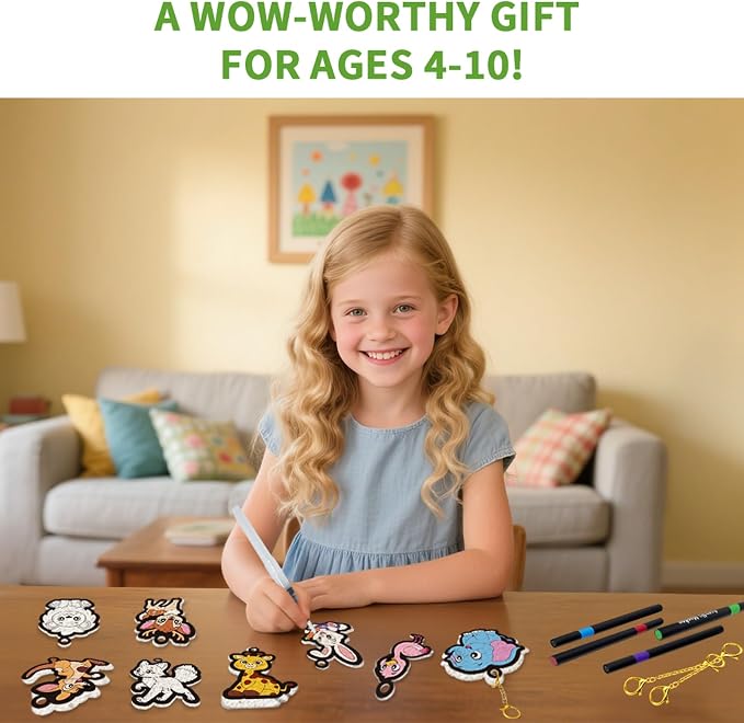 Artnedu Magic Puffy Paint 3D Art Kit - Animals,Mess-Free Color Activity | Paint By Number Craft Kits for Kids,DIY keychain,Travel Toys & Creative Gift for Ages 4, 5, 6, 7, 8, 9, 10