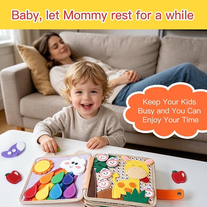 Montessori Busy Book, Suitable for Toddlers Aged 1-3, Felt Sensory Activity Book, Children's Travel Toy, Quiet Book Busy Board, Birthday Gift for Boys and Girls