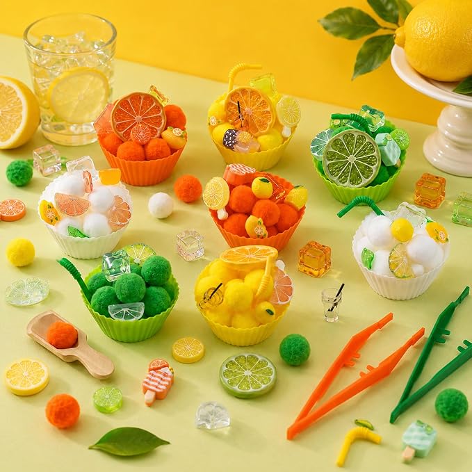 184 Pcs Lemon Sensory Bin Items Summer Lemonade Counting Sorting Lemon Sensory Bin Filler Fine Motor Ice Drinks Counts for Summer Counting Sorting