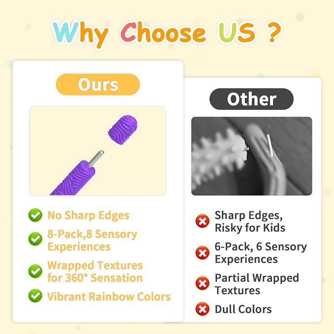 Fidget Toys Sensory Sticks: 8 Pack Textured Silicone Sensory Toys for Kids with Autism, Fidget Toys for Relieving Anxiety and Stress, Calm Down Travel Toys for Kids / Adults