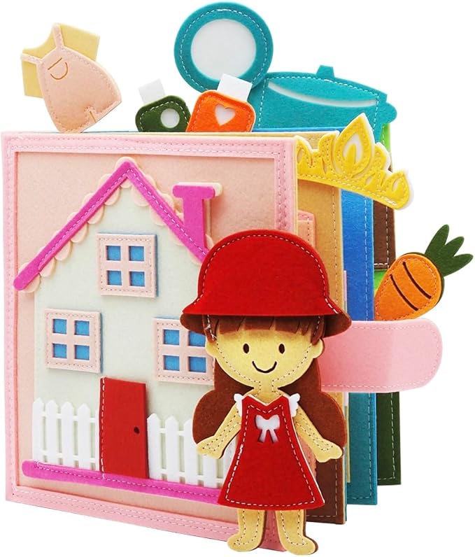 Busy Book for Toddlers 1-3, Montessori Busy Board for 1 Year Old | Felt Quiet Books Airplane Travel Toys, Sensory Early Learning Educational Toy, Road Trip Activity Books, Girls Birthday Gifts