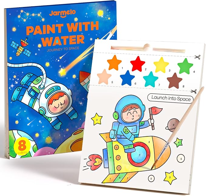 Jar Melo Paint with Water Books for Toddlers, Exploring Space | Mess-Free Watercolor Painting Activity for Kids Ages 3-5 4-8, Arts Crafts Coloring Travel Toy with Brush for Boys and Girls