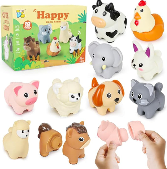 10Pcs Farm Animal Matching Toys, Montessori Fine Motor Sorting Games | Safe and Durable Farm Animals Montessori Sensory Toy – Christmas Birthday Gift for 18M+ Boys & Girls