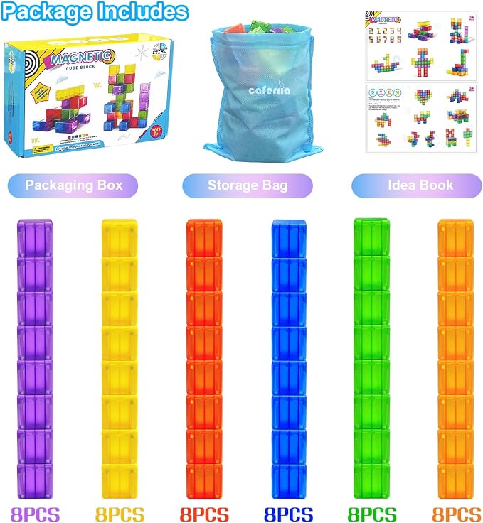 Magnetic Building Blocks for Toddlers, 1.38 inch Large Magnet Stacking Cube | 48PCS Educational Building Toys for Kids, Montessori Toys for 3 4 5+ Year Old, Preschool Learning Color Sorting Sensory Play